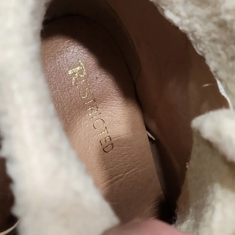 Restricted Brown Leather Sherpa Heeled Booties